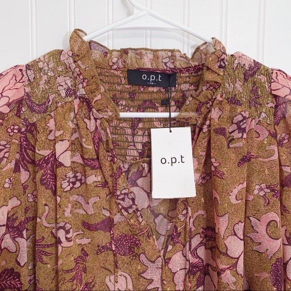 O.P.T. One Pretty Thing x Anthropologie Floral Smocked Balloon Sleeves Top NWT - Picture 2 of 8